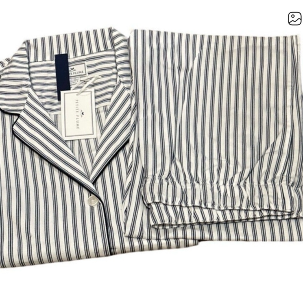 Petite Plume Women's Striped Pajama Set - navy & white - NWT